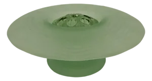 Vintage Art Deco Bagley Elf Domed Frosted Green Glass Posy Vase W/Flower Frog C9.