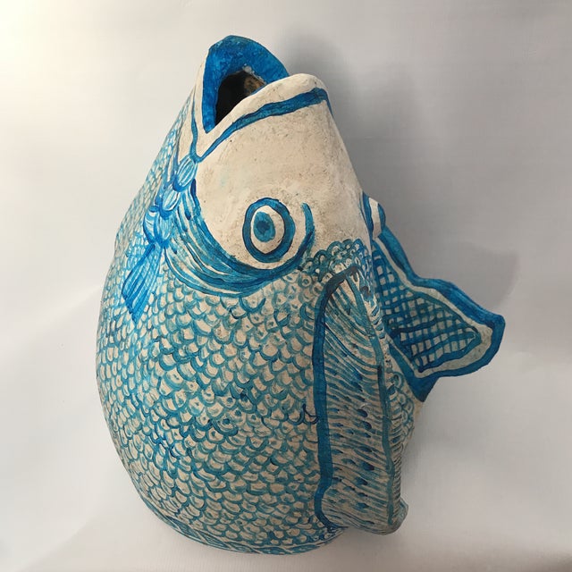 Blue & White Paper Mache Fish Sculpture Chairish