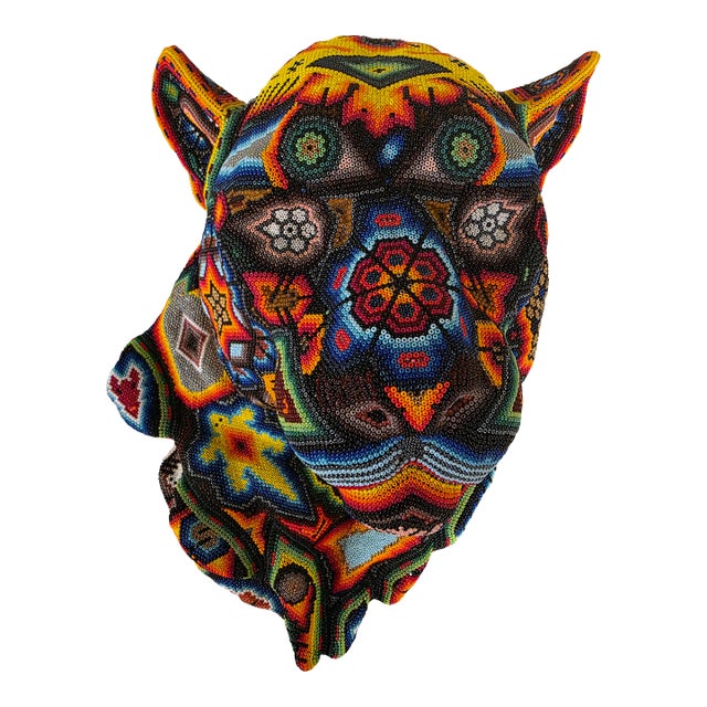 Authenticated Huichol Beaded Jaguar Wall Sculpture – Wixárika Art For Sale