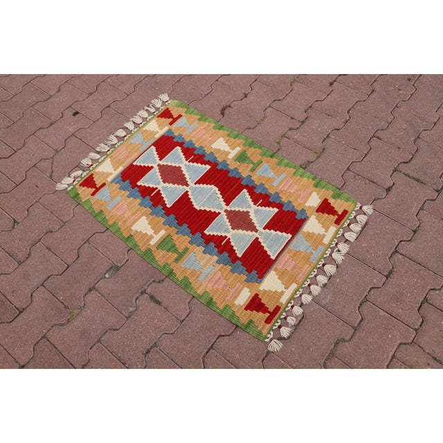 Rustic 1970s Southwestern Style Geometric Design Handmade Oushak Accent Rug For Sale - Image 3 of 9