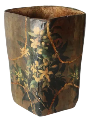R Pulvermacher Art Nouveau Paper Mache Floral Wrapped Wastebasket Vintage
