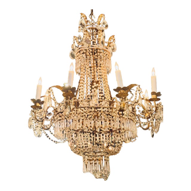 Early 20th Century French Empire Crystal Basket Chandelier For Sale