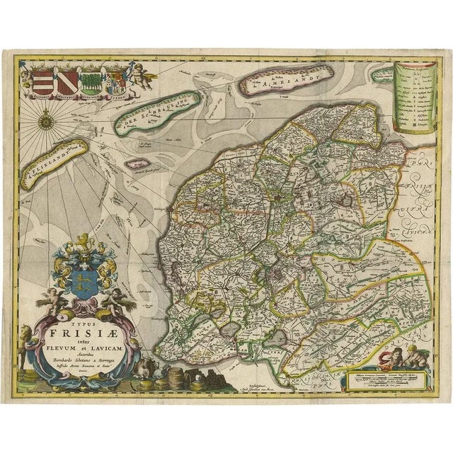 Paper Antique Map of Friesland in the Netherlands attributed to B. Schotanus, 1664 For Sale - Image 7 of 7