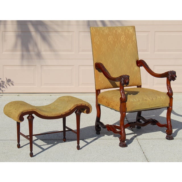 Elevate your interior with this rare Antique French Armchair and Ottoman Set from the mid 19th century, inspired by the...