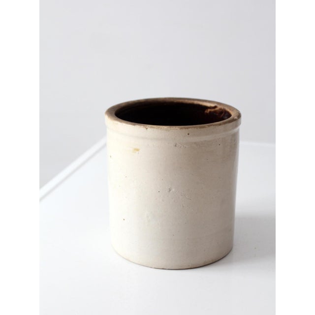 Antique White Salt Glaze Stoneware Crock With Brown Interior For Sale - Image 9 of 11