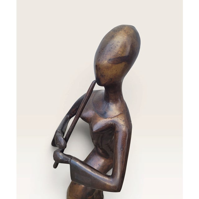 Brown Large Late 20th Century French Bronze Female Flute Player Sculpture For Sale - Image 8 of 18