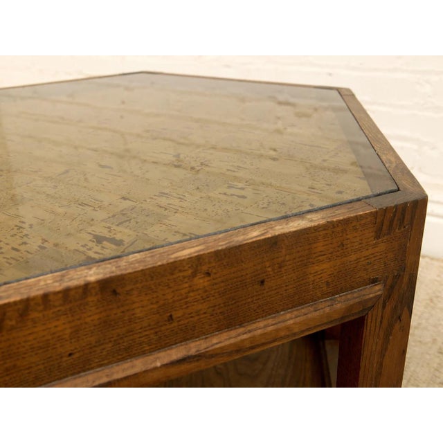 Mid 20th Century Vintage Hexagonal Wood Side Table With Glass Top For Sale - Image 5 of 9