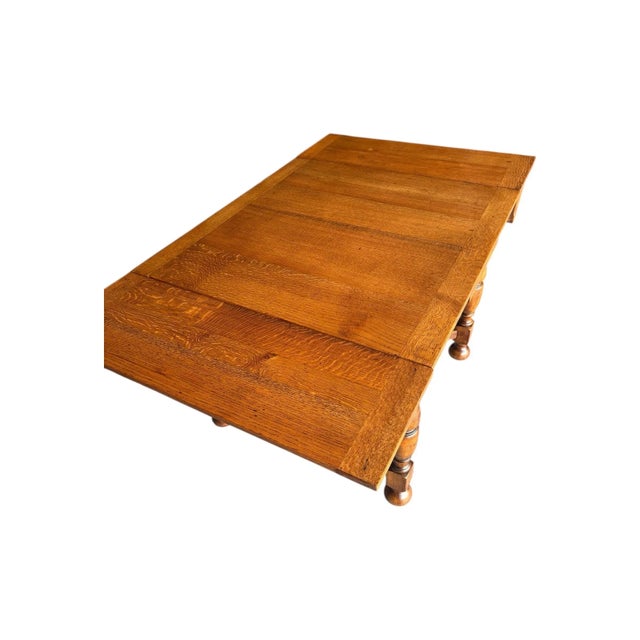 1930s Solid Oak Plank pDraw Leaf Table For Sale - Image 4 of 12