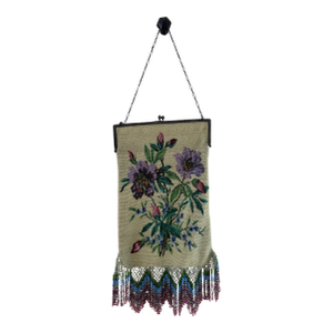 Antique Micro Beaded Handbag Floral on Chain