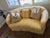 English Vintage Sherrill Yellow Gold Foral Damask Tufted Sofa With Tuxedo Skirt & Throw Pillows For Sale - Image 3 of 11