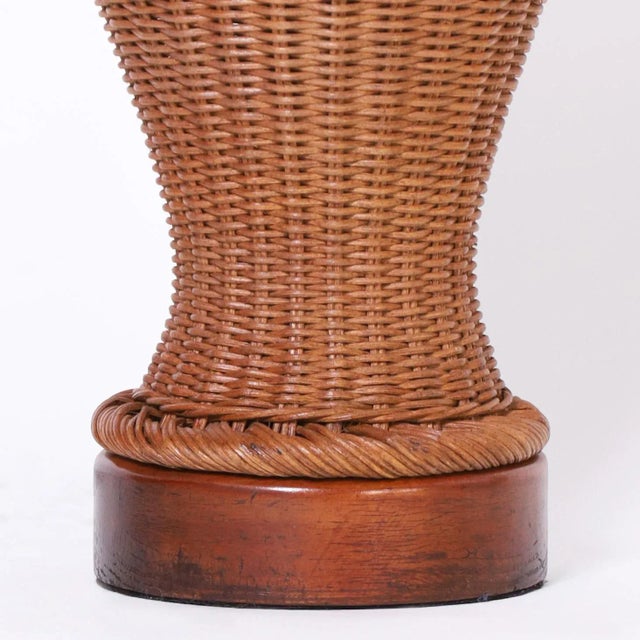 Pair of Mid Century Wicker Table Lamps For Sale In West Palm - Image 6 of 6