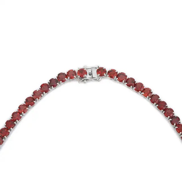 Not Yet Made - Made To Order Modern 5mm Round Garnet Tennis Necklace Crafted in Sterling Silver- Gift for Women For Sale - Image 5 of 10