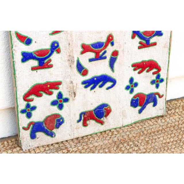 White Old Animal Kingdom African Beaded Panel For Sale - Image 8 of 11