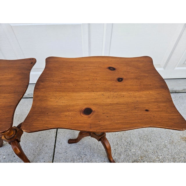 Wood Petite Pine Flip Top Pedestal Side Tables Candle Stands For Sale - Image 7 of 11