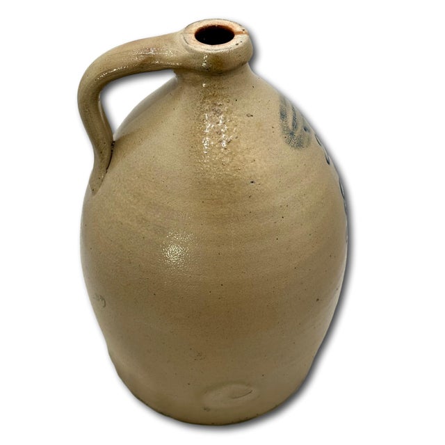 Outstanding Antique 2 Gallon Blue Flower Decorated Stoneware Jug by Burger in Rochester N. Y. Circa 1877 to 1880 For Sale - Image 14 of 18