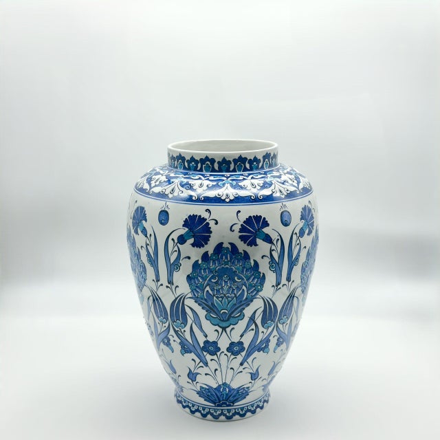 Ceramic Handmade Ceramic Shah Jar (30cm) Classic Blue and Turquoise Hatayi Lotus Pattern Vase For Sale - Image 7 of 8