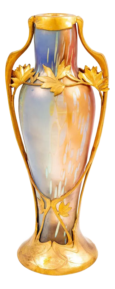 Art Nouveau Austrian Glass Vase with Tricolore Decoration and