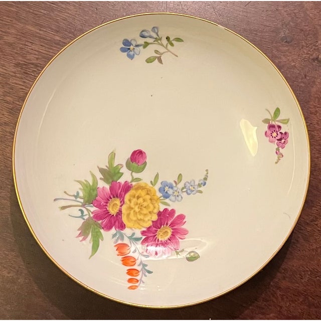 Antique 19th Century Meissen Porcelain Saucer Dish With Floral Decoration and Bright Yellow Ground on the Back For Sale - Image 12 of 16