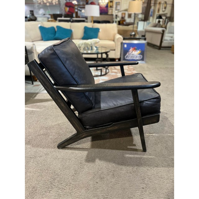Mid-Century Modern Four Hands Black Leather & Wood Frame "Brooks" Lounge Chair For Sale - Image 3 of 8