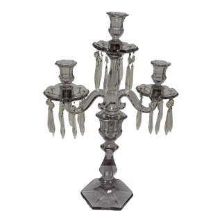 Antique Heisey Glass Puritan 3-Light Candelabra #300 Complete Prisms Sun Purple Tint c.1904-1915 For Sale