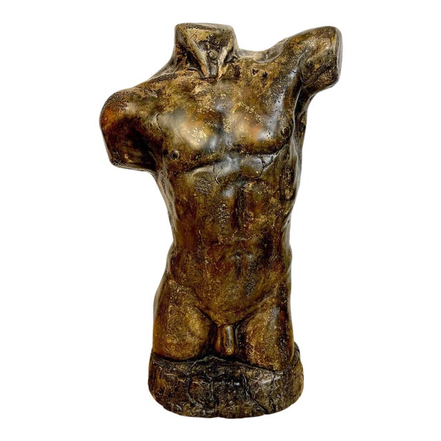 Mid 20th Century French Modern Bronzed Plaster Sculpture of a Male Nude Torso For Sale