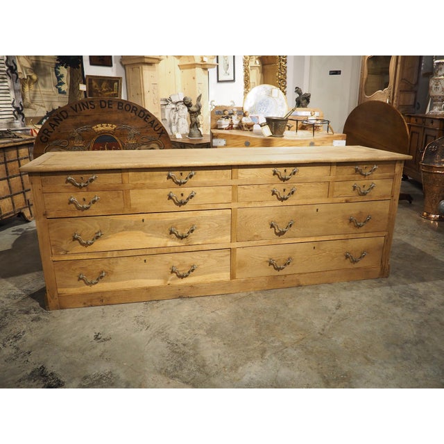19th Century French Bleached Oak Mercerie Counter With Drawers For Sale - Image 16 of 18