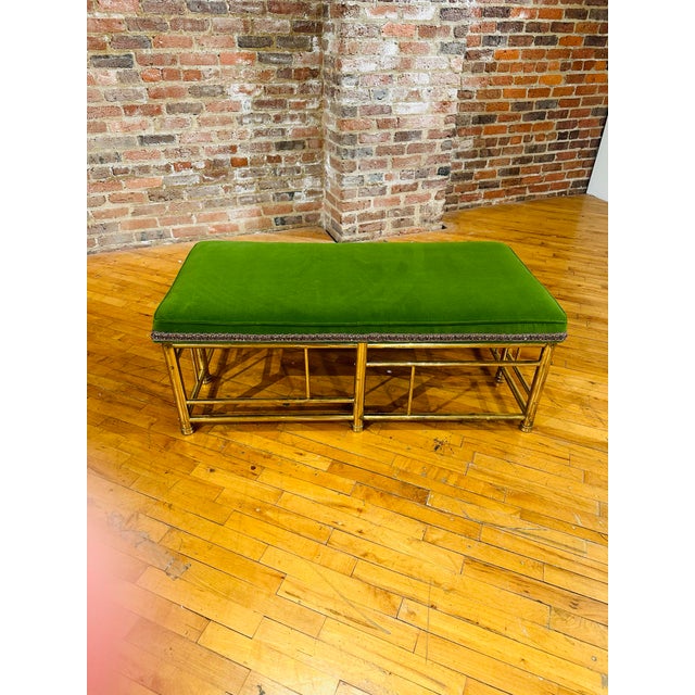 Metal Vintage Brass Bench With New Upholstery For Sale - Image 7 of 10