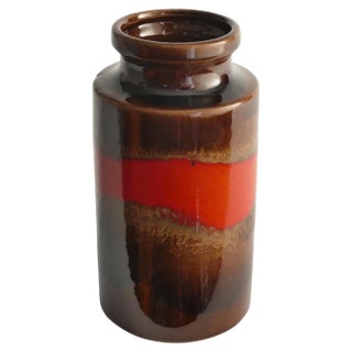 Mid-Century Modern Fat Lava Red and Brown Stoneware Vase by Scheurich, W Germany, 1960s For Sale