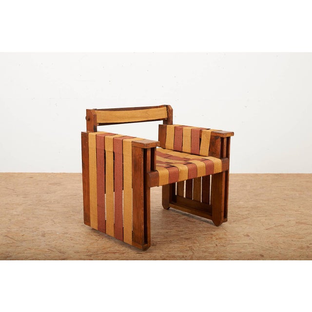 Viennese Armchair in Wooden Construction and Upholstered with Beige Red Linen Bands For Sale - Image 11 of 15