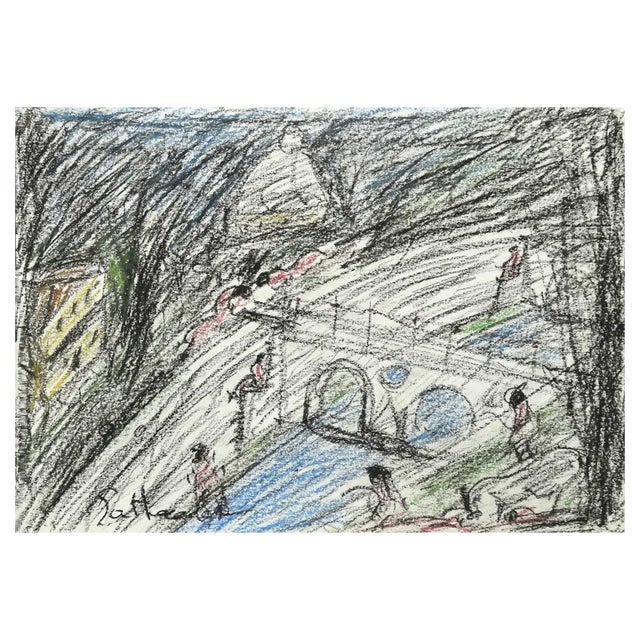 Nazareno Gattamenata, The Bridge of Rome, Original Oil Pastels, 1980s For Sale