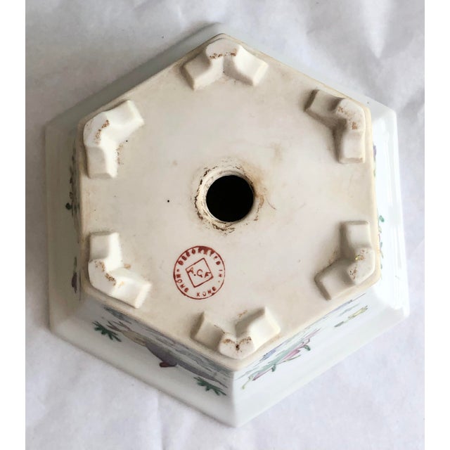 Antique White Vintage Chinoiserie Hexagonal Porcelain Planter For Sale - Image 8 of 12