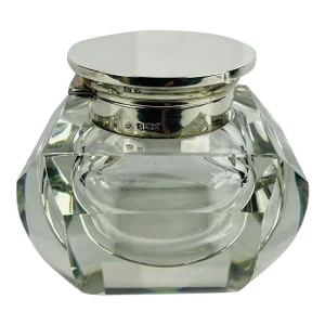 Adie Brothers Ltd, Sterling Silver & Crystal Vanity Jar or Inkwell C. 1955