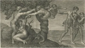After Buonarotti, Illustration of Temptation and Expulsion, 1780, Print
