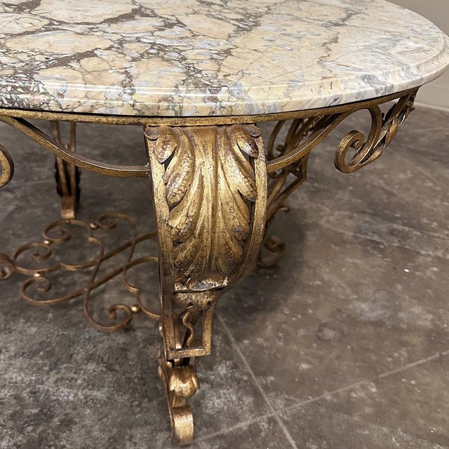 Italian Gilt Iron Régence Style Oval Marble Top Coffee Table For Sale - Image 13 of 17