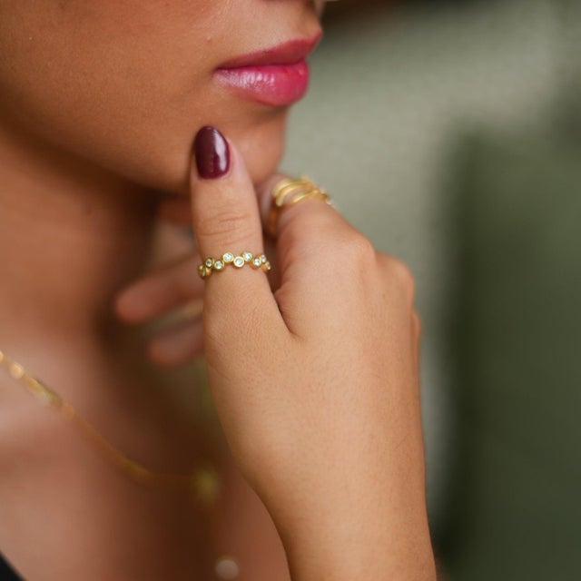 Diamond & Gold Zig Zag Stackable Adjustable Ring . This dainty ring is crafted with 24k gold plating on brass and features...