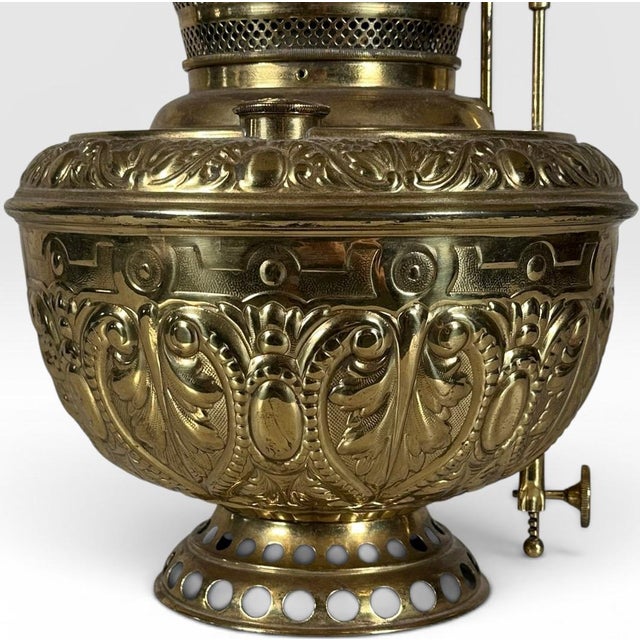 Metal Antique Thomas B Adams and Sons Electrified Brass Oil Lamp For Sale - Image 7 of 13