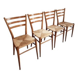 Mid-Century Italian Dining Chairs with Woven Natural Fibre Seats, Italy, 1960s, Set of 4 For Sale