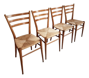 Mid-Century Italian Dining Chairs with Woven Natural Fibre Seats, Italy, 1960s, Set of 4