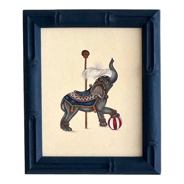 Hand-Painted Circus Elepahant Painting. Framed For Sale