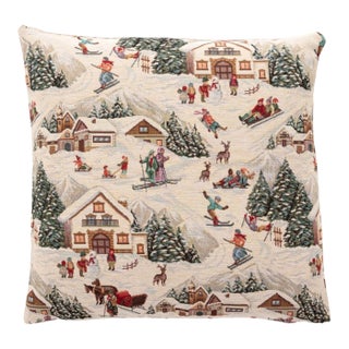 Ski Resort Woven Cushion With Feather Filler - 42x42cm (17"x17") For Sale