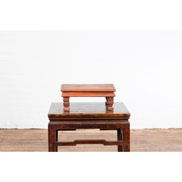 Mid 20th Century Vintage Indian Low Wooden Prayer Table Stand with Carved Angular Legs For Sale - Image 5 of 13