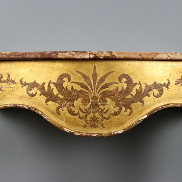 Antique 19th Century Gilded Wood Console with Marble Top, Italy For Sale - Image 3 of 13