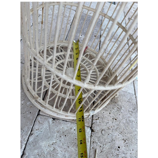 Antique White Wicker Birdcage on Metal Stand Sunroom Garden Decor For Sale In Dallas - Image 6 of 12