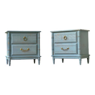 1970s Pair of Coastal Faux Bamboo Nightstands For Sale