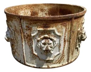 Late 20th Century English Regency Cast Lion Heads White Garden Planter