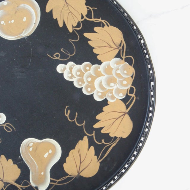 Mid-Century Modern MCM Round Tray Black & Gold Trailing Leaf For Sale - Image 3 of 5