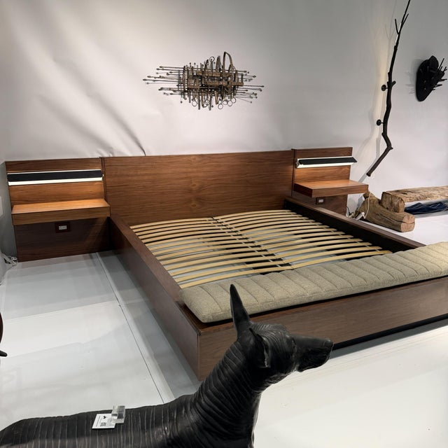 Custom Contemporary King Bed in Walnut Wood-Designed by Ambianic For Sale In San Diego - Image 6 of 18