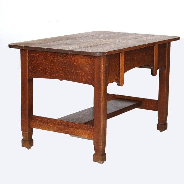 Antique Stickley Brothers Three Drawer Oak Library Table Desk C1920 For Sale - Image 13 of 18