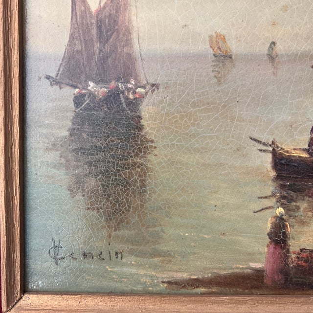 Oil on Canvas Framed Signed 20th Century Boats in the Harbour by Vincenzo Cencin For Sale In Washington DC - Image 6 of 10