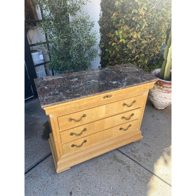 Mid-Century Modern Mid 20th Century Vintage Henredon Charles X Collection Burl Elm Marble Top Chest For Sale - Image 3 of 12